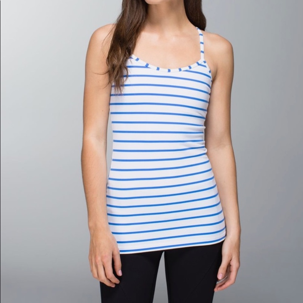 Lululemon Blue and White Striped Power Y Tank